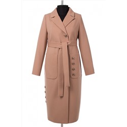 01-10950 Пальто женское демисезонное (пояс) Пальтовая ткань темно-бежевый