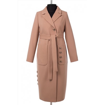 01-10950 Пальто женское демисезонное (пояс) Пальтовая ткань темно-бежевый