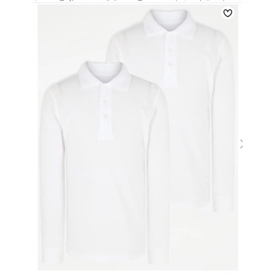 White Regular Fit Long Sleeve School Polo Shirts 2 Pack