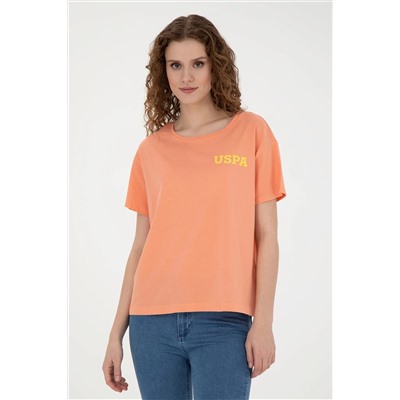Женская футболка с круглым вырезом лососевого цвета Неожиданная скидка в корзине