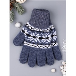 Перчатки вязаные для девочки, снежинки, синий
