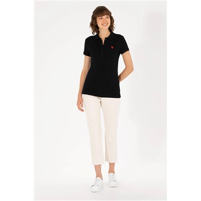 Женская черная базовая футболка с воротником-поло Неожиданная скидка в корзине
