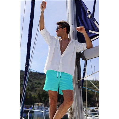 Мужские плавки-шорты для плавания стандартного размера из быстросохнущей ткани мятного цвета с одним задним карманом
