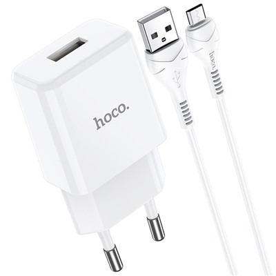 Сетевое зарядное устройство Hoco N9, USB - 2.1 А, кабель microUSB 1 м, белый