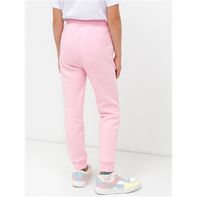 Утепленные брюки розового цвета с принтом на штанине для девочек