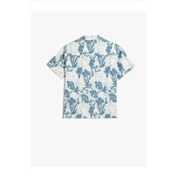 Льняная рубашка для мальчика с цветочным узором, короткими рукавами и карманами 3SKB60052TW