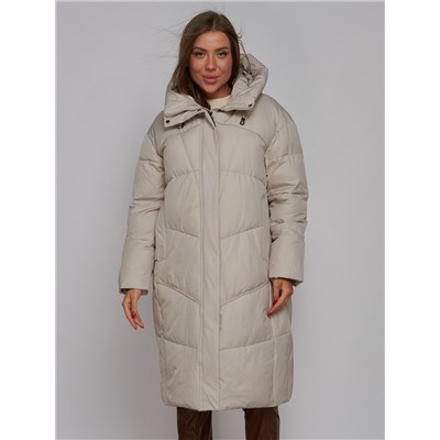 Пальто утепленное молодежное зимнее женское светло-серого цвета 52326SS