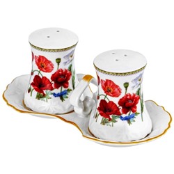 Набор д/специй 2 пр. " Маки" 16,5*8,8*7,2  на подставке NEW BONE CHINA