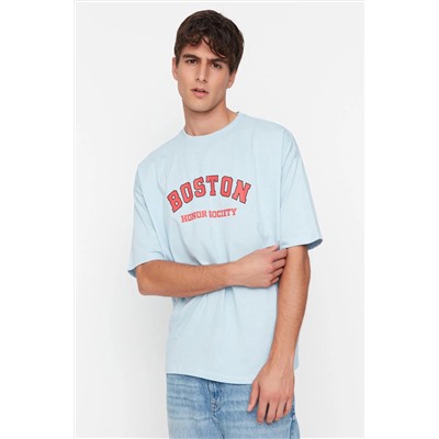 Хлопковая футболка оверсайз/широкого выреза с круглым вырезом и короткими рукавами с городским принтом 1 TMNSS21TS1217