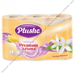 Туалетная бумага "Plushe. Premium Aroma 'Orange & Blossom' " 3-х слойная,6шт по 15м в упаковке, цвет желтый, ароматизированная, апельсин(16)