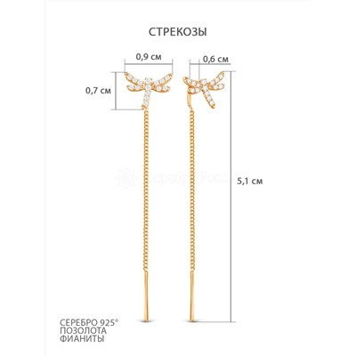 Серьги-пусеты из золочёного серебра с фианитами 925 пробы п6-715-2з200
