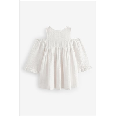 Cream Embroidered Cold-Shoulder Dress (3-16yrs)