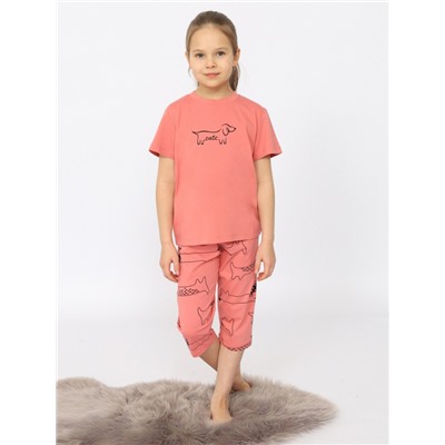 CSJG 50173-28 Пижама для девочки (футболка, бриджи),коралловый