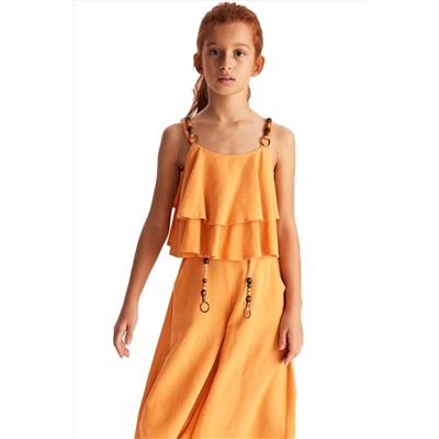 Riccotarz - Комплект из топа с оранжевым низом и ремешком для девочек, украшенный бусинами и оборками