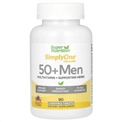 Super Nutrition, SimplyOne, мультивитамины и поддерживающие травы для мужчин старше 50 лет, вкус ягодного ассорти, 90 жевательных таблеток