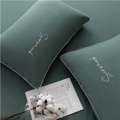 Комплект постельного белья Однотонный Сатин Вышивка на резинке CHR046