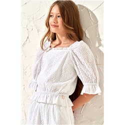 Angel & Rocket Cleo White Broderie Puff Sleeve Top