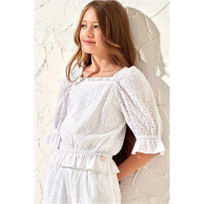 Angel & Rocket Cleo White Broderie Puff Sleeve Top