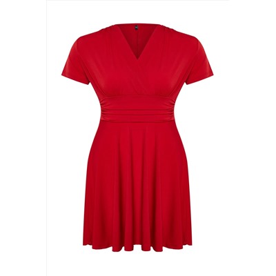 Красное двубортное мини-вязаное платье TBBSS24AH00174
