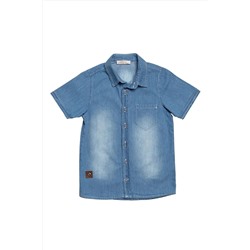 Кожаная джинсовая рубашка с короткими рукавами и вышивкой для мальчика, кожаная джинсовая рубашка с гребешком