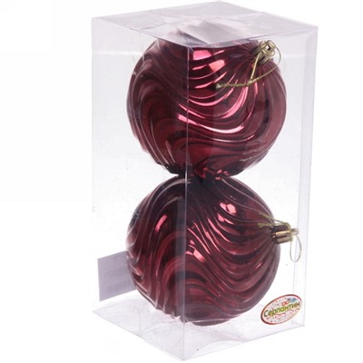 Новогодние шары 10 см (набор 2 шт) "Рельеф", темный рубин