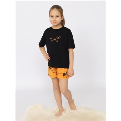 CSJG 50172-22 Пижама для девочки (футболка, шорты),черный