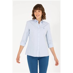 Женская голубая базовая рубашка с длинным рукавом Неожиданная скидка в корзине