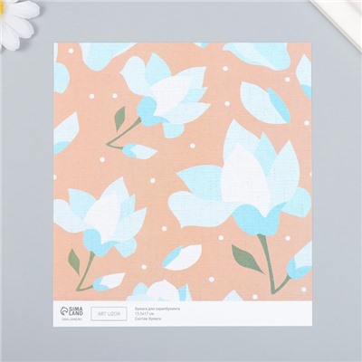Бумага для скрапбукинга "Нежно-голубые цветы" плотность 180 гр 15,5х17 см