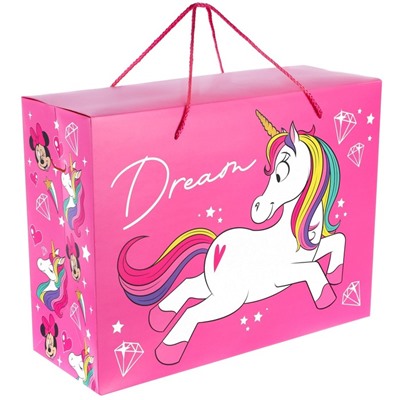 Пакет-коробка, 40 х 30 х 15 см "Dream", упаковка, Минни Маус и Единорог