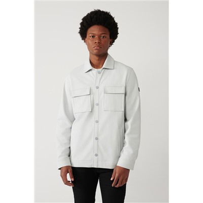 Светло-серая куртка-рубашка с классическим воротником и диагональным клапаном с двумя карманами, вязаная удобная посадка