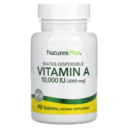NaturesPlus, водно-диспергируемый витамин А, 10 000 МЕ (3 000 мкг), 90 таблеток