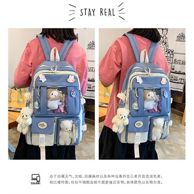 Комплект рюкзак из 5 предметов, арт Р66, цвет:фиолетовый с брелком