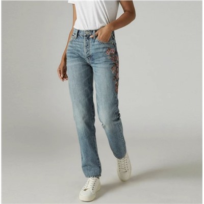 Классные прямые джинсы с высокой талией, декорированные вышивкой. Экспорт