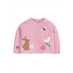 Frugi Pink Easter Rabbit Applique Detailed Cardigan