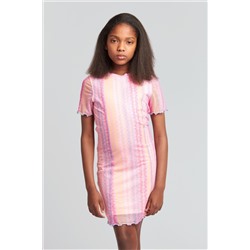 Juicy Couture Girls Pink All-Over Print Mesh Dress