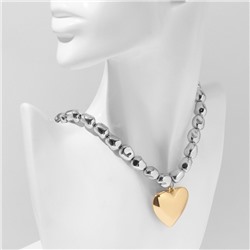 Кулон на декоративной основе «Сердце» объёмное, цвет серебро с золотом, 40 см