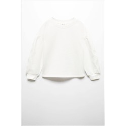 Mango Embroidered Sleeve White Sweatshirt