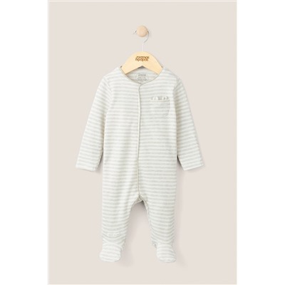 Mamas & Papas Brown Stripe Pocket Detail Sleepsuit