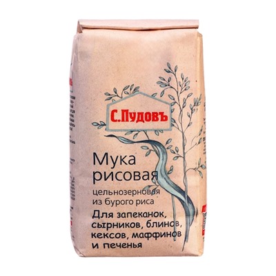 Мука цельнозерновая из бурого риса "С.Пудов", 500 г