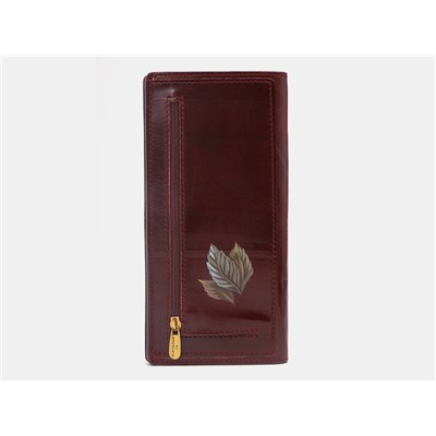 Кожаное портмоне с росписью из натуральной кожи «KH003 Bordo Птички»