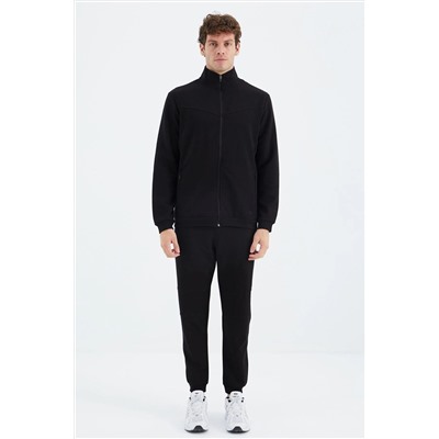TOMMYLIFE Черный мужской спортивный костюм с воротником стойкой и потайным карманом — 85220