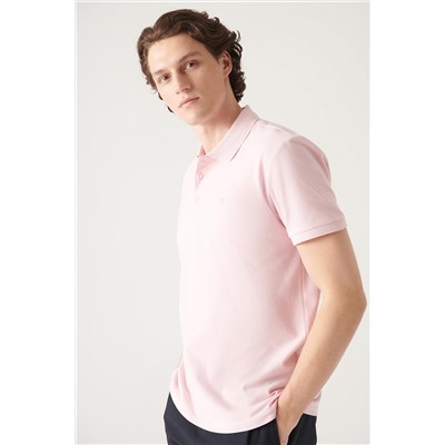 Светло-розовая футболка с воротником поло, 3 пуговицы, 100 % египетский хлопок, стандартная посадка