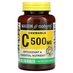 Mason Natural, Витамин C, апельсин и ваниль, 500 мг, 100 жевательных таблеток