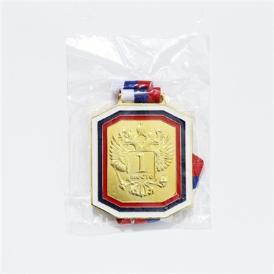 Медаль под нанесение 002, триколор. Цвет зол. С лентой. 6 х 7 см.