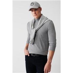 Серый вязаный свитер унисекс, полуводолазка, не скатывается, стандартная посадка