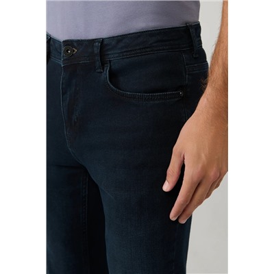 Мужские темно-синие джинсовые брюки винтажные потертые гибкие зауженные брюки B003525