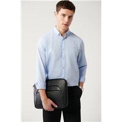 Голубая рубашка с воротником на пуговицах, легко гладкая оксфордская хлопковая рубашка стандартного кроя стандартного кроя