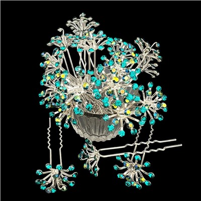 Шпильки для волос одуванчик со стразами 20 мм 20 шт бирюзовые 32/2