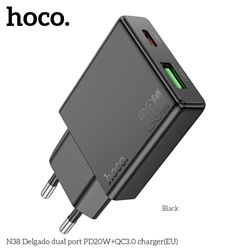 Сетевой адаптер Hoco N38 Delgado dual port PD20W+QC3.0 charger (EU) - Black