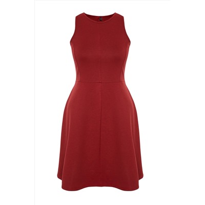 Красное мини-трикотажное платье с вышивкой TBBSS24AH00005